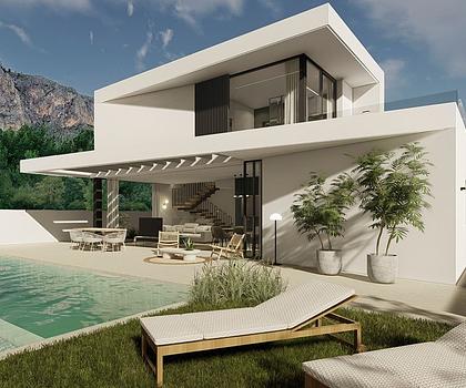 Fantastische und großzügige Villen mit 3 Schlafzimmern, 3 Bädern, Gäste-WC, Garage, sehr großem Souterrain, Privatpool und Meerblick