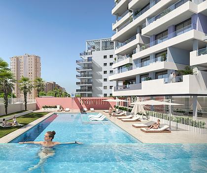 Fantastische Wohnungen mit 2 Schlafzimmern, 2 Badezimmern, Klimaanlage, Tiefgaragenstellplatz, Gemeinschaftspool und Meerblick