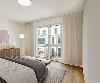 Neubau: Idealer Grundriss und Westausrichtung: Exklusive 3-Zimmer-Neubauwohnung mit Dachterrasse