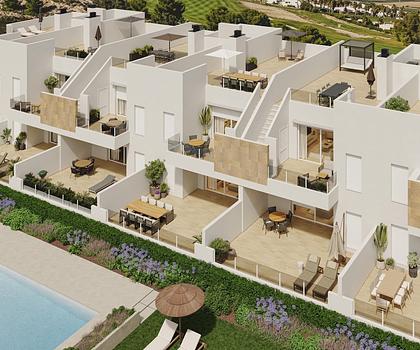 Obergeschoss-Wohnungen mit 2 Schlafzimmern, 2 Bädern, Dachterrasse, Klimaanlage und Gemeinschaftspool im wunderschönen La Finca Golf Komplex