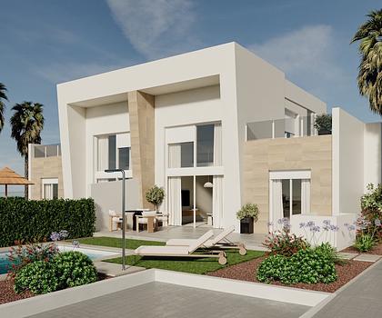 Doppelhaushälften mit 3 Schlafzimmern, 2 Bädern, Klimaanlage und Privatpool im wunderschönen La Finca Golf Komplex