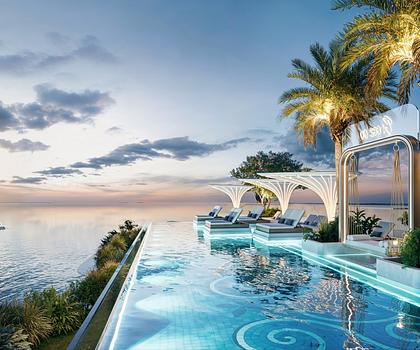 3,5 Zimmer-Strandlage, mit eigenem Pool auf dem Balkon und Panorama-Meerblick