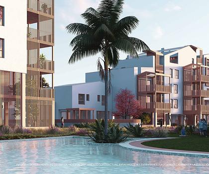 Nachhaltige Appartements mit 1 Schlafzimmer, 1 Bad, Klimaanlage, Kfz-Stellplatz, Gemeinschaftspool und Beachclub nur 400 m vom Strand