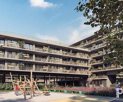 Stadtapartment mit sep. Küche, großen Fensterfronten und Balkon zum grünen Innenhof