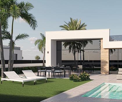 Villen mit 3 Schlafzimmern, 2 Bädern, Dachterrasse, Vorinstallation Klimaanlage und Privatpool im Condado de Alhama Golf Resort