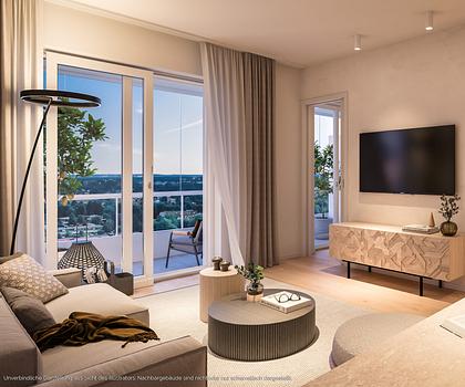 Mit Blick über München: Moderne 1,5-Zi.-Whg. mit Duschbad u. Balkon